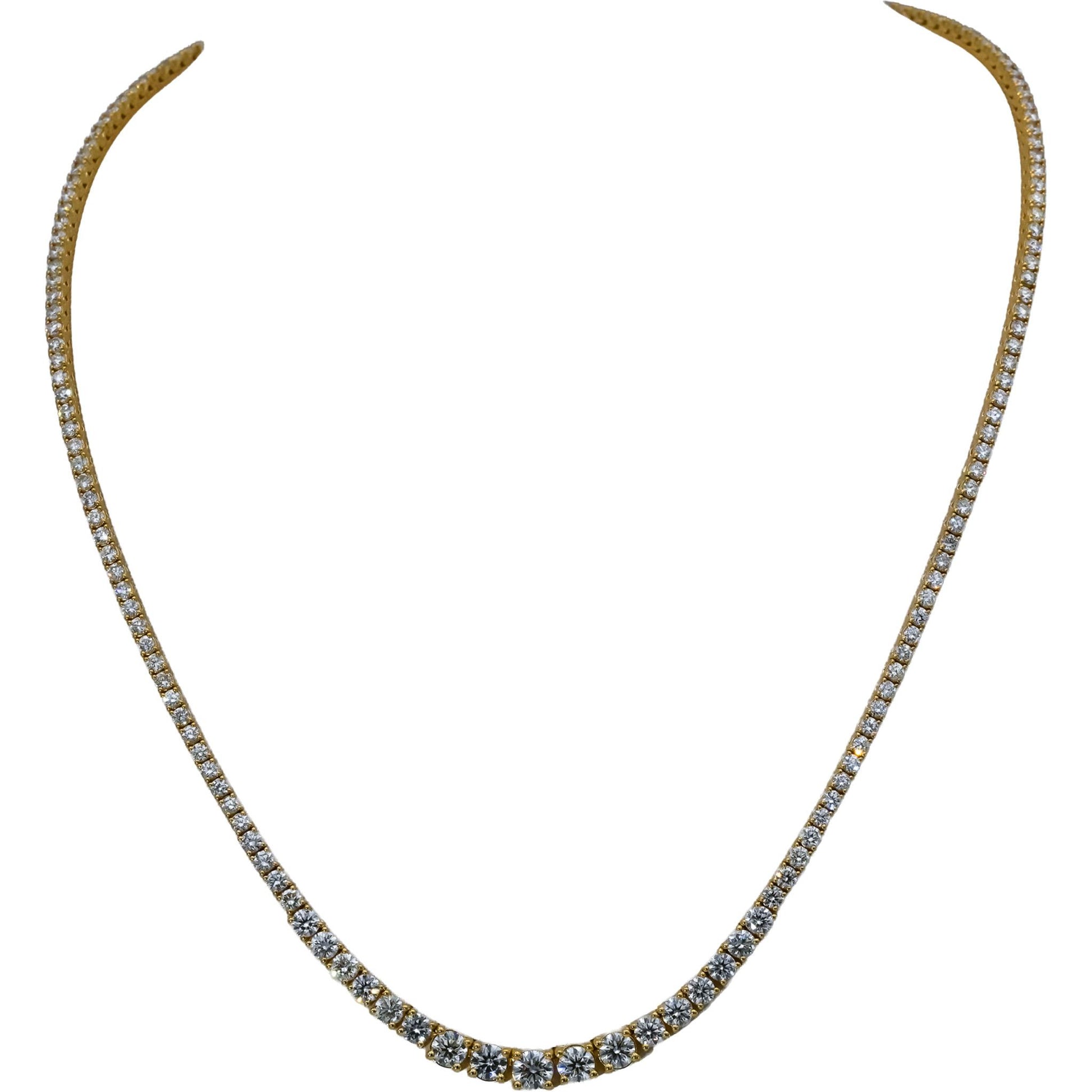 14k Yellow Gold VS Round Diamond Graduated Riviera Necklace 8.11CT 171 Pieces