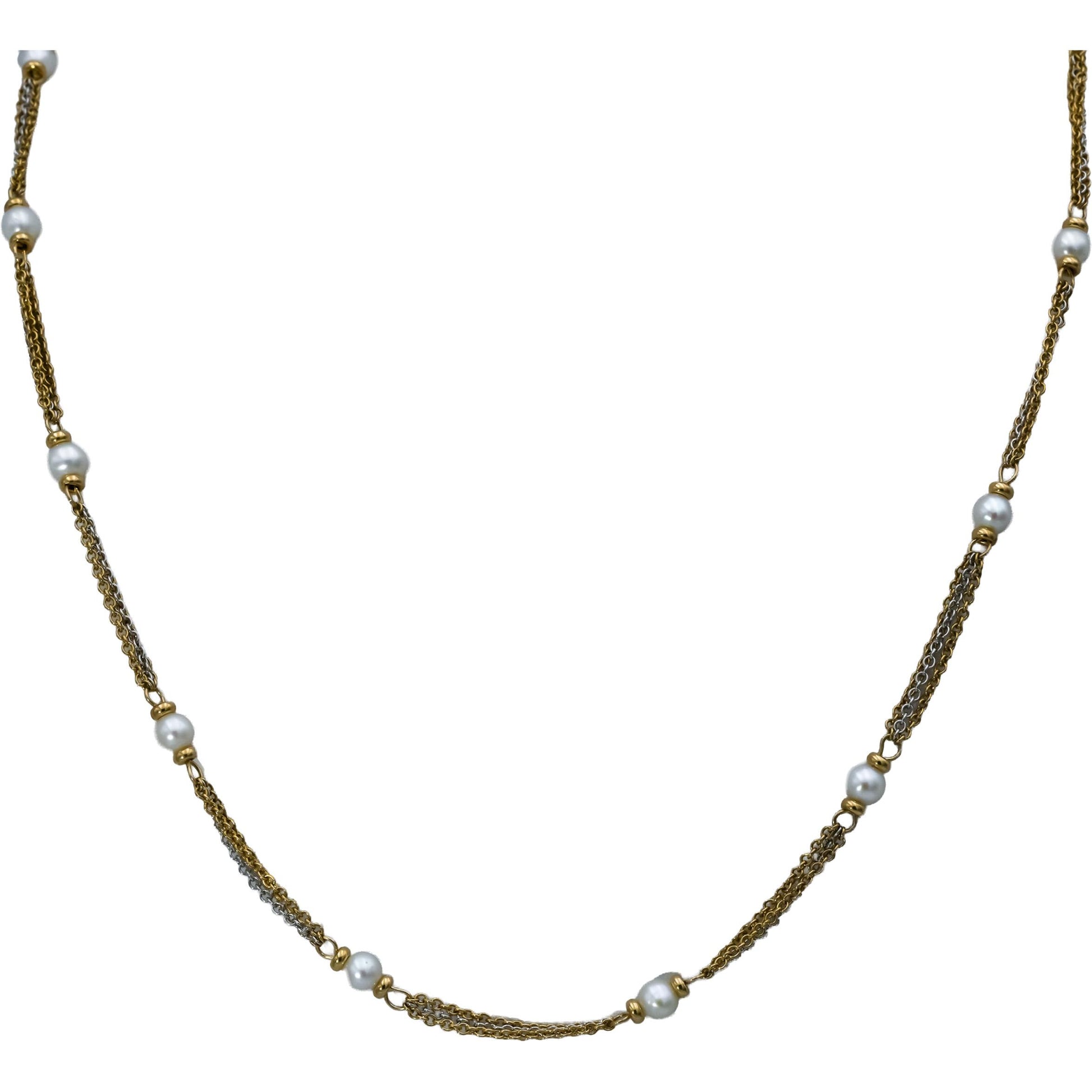 14k White and Yellow Gold 5.0mm Pearl Chain Necklace