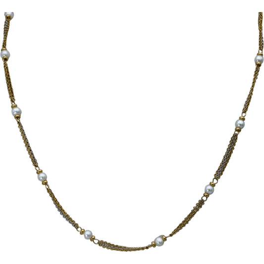 14k White and Yellow Gold 5.0mm Pearl Chain Necklace