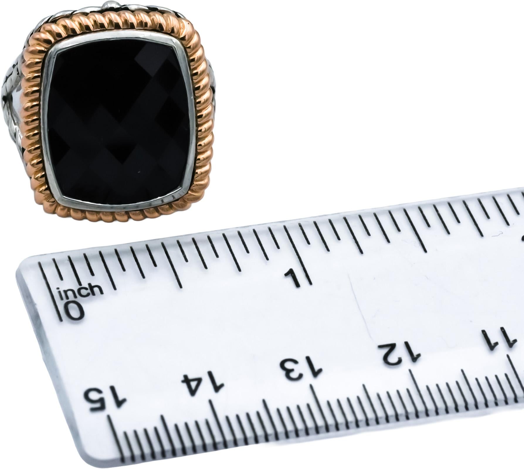 HERA 18k Yellow Gold Sterling Silver Onyx Solitaire Ring Size 7