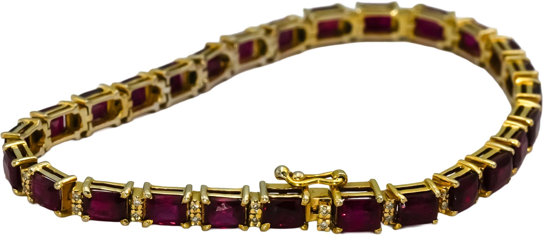 GIA 14k Gold Diamond and Heated Madagascar Ruby Tennis Bracelet 18.12CT