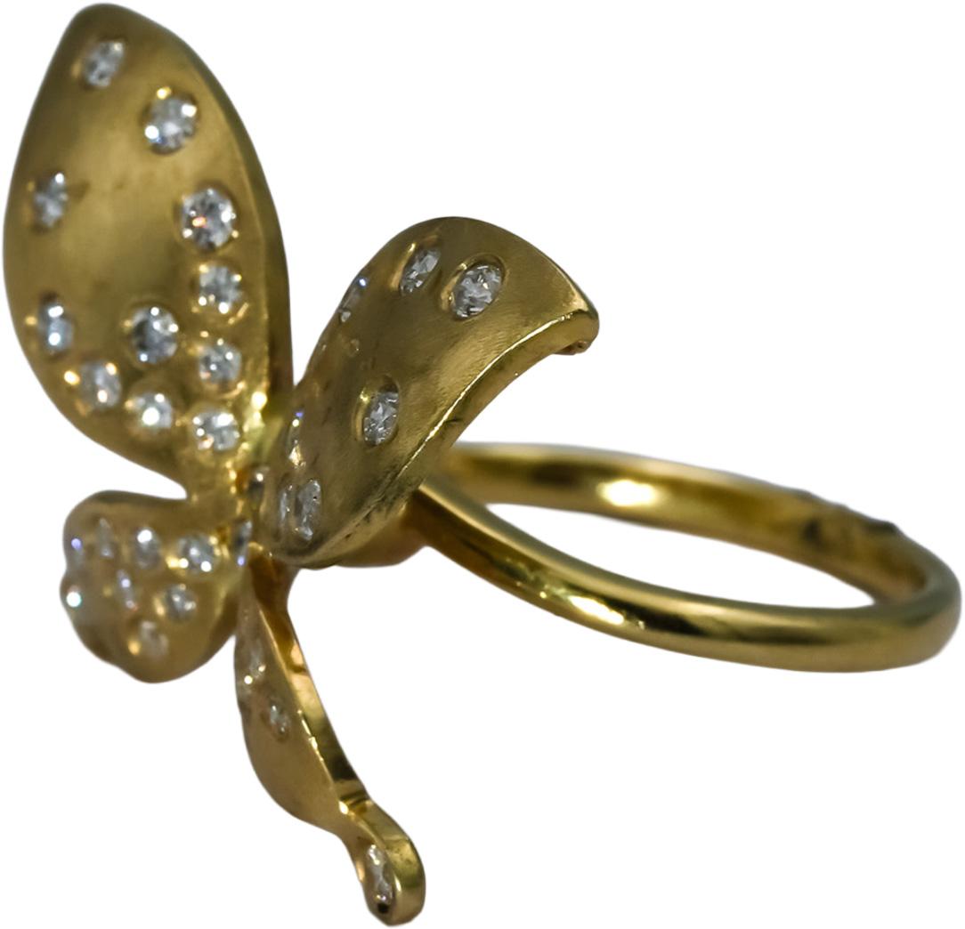 14k Yellow Gold Round Diamond Butterfly Ring 0.70CT Size 6.5