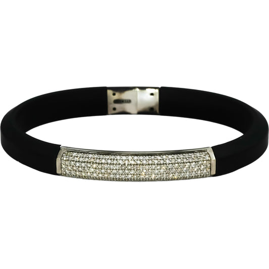 DAVID YURMAN Sterling Silver Pave Diamond Streamline 8mm Rubber Bracelet 1.10CT
