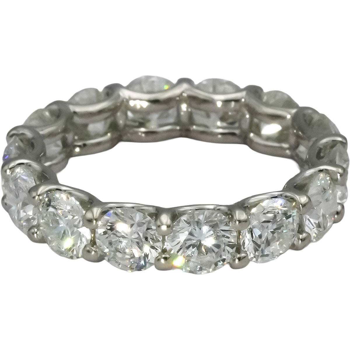 14k White Gold VS Round Natural Diamond Eternity Band Ring 5.76CT Size 7.5