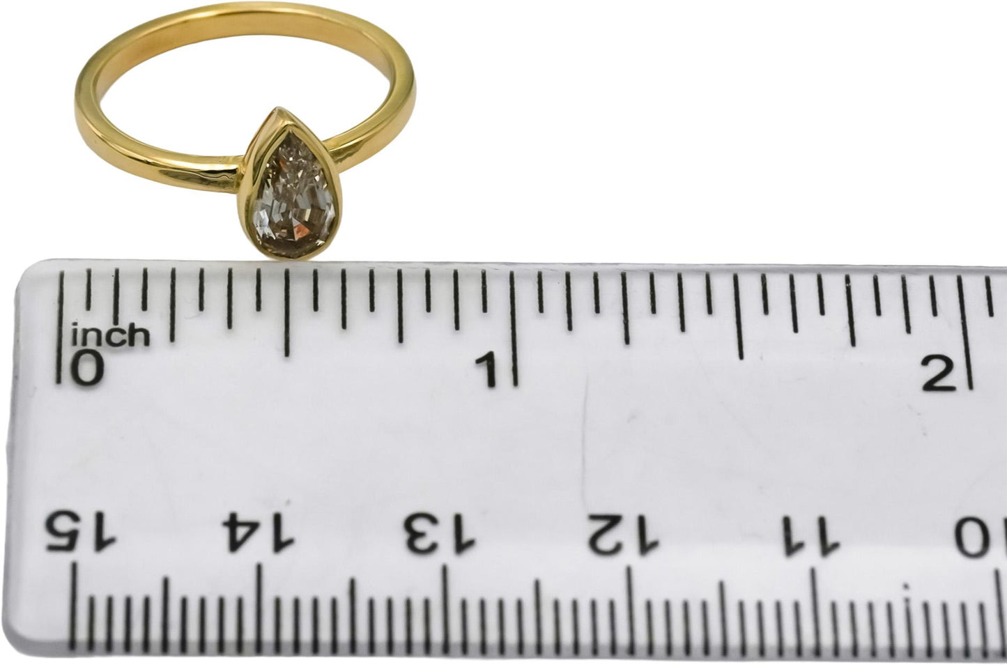 14k Yellow Gold Pear Step Cut Fancy Color Diamond Solitaire Ring 1.07CT Size 6.5