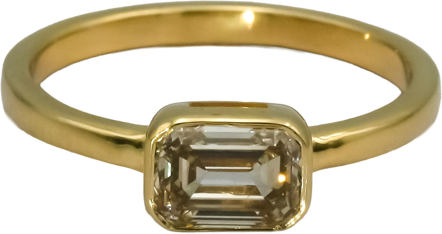 14k Yellow Gold Fancy Color Emerald Cut Diamond Solitaire Ring 1.01CT Size 6.5