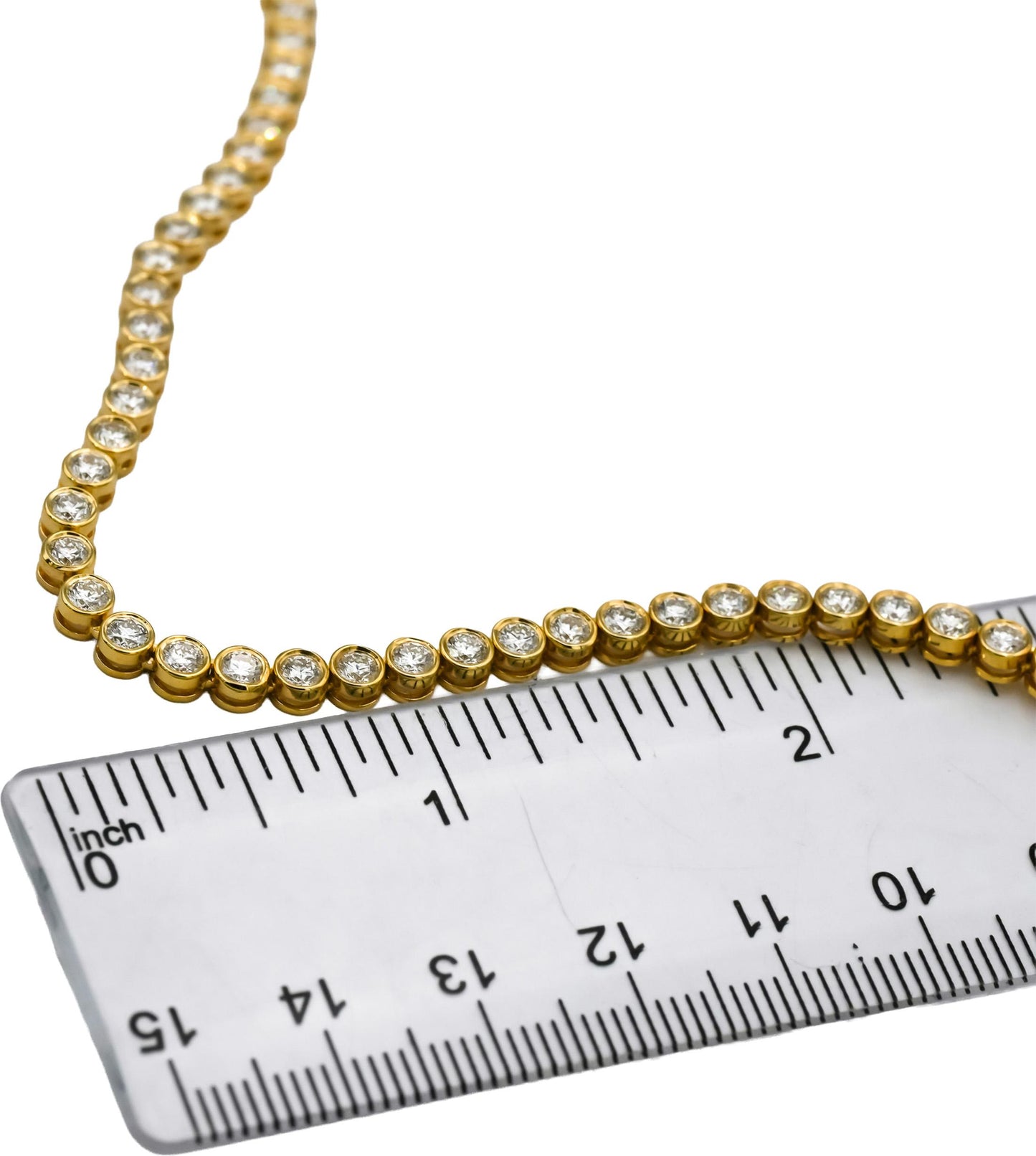 14k Yellow Gold VS Round Bezel Set Diamond Tennis Necklace 8.78CT