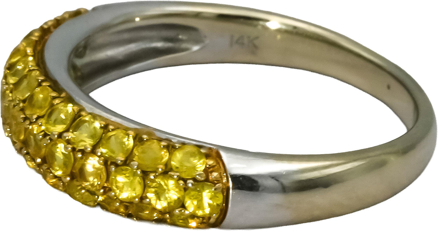 14k White Gold Round Yellow Sapphire Cluster Band Ring Size 8