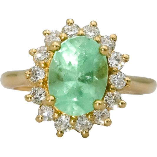 14k Yellow Gold Diamond and Emerald Halo Cocktail Ring 3.75CT Size 6.75