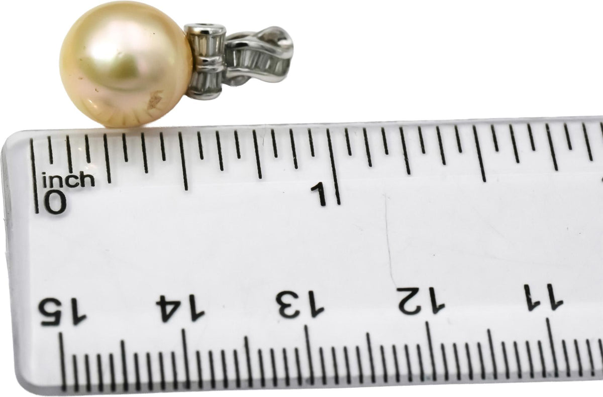 18k White Gold Baguette Diamond and 10.8mm Pearl Pendant 0.20CT