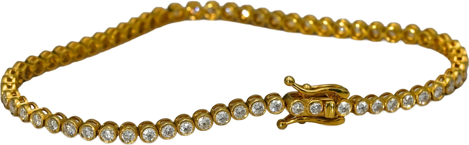 14k Yellow Gold Round Bezel Set Diamond Tennis Bracelet 1.96CT