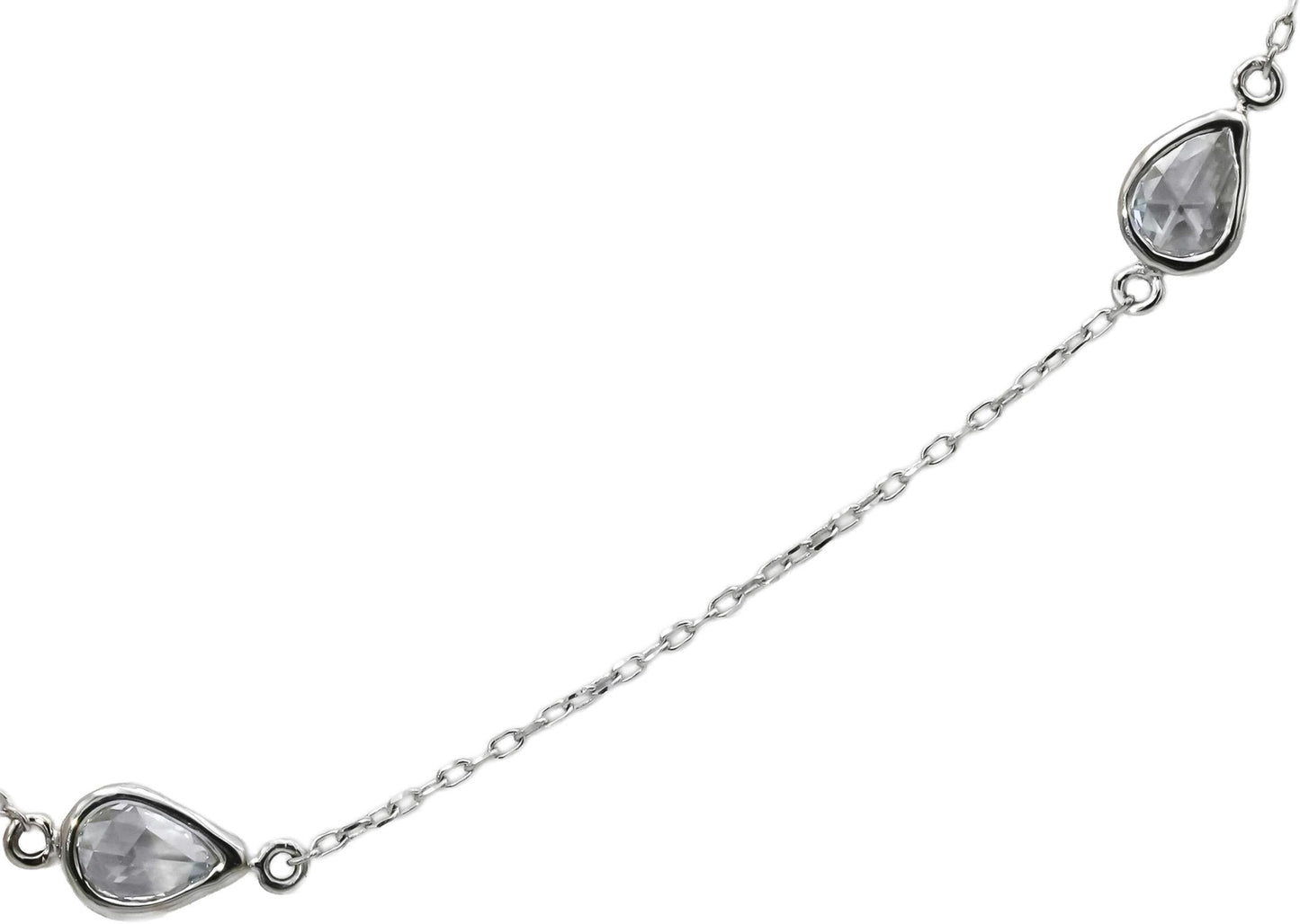 14k White Gold VS Rose Cut Pear Shape Diamond By The Yard Chain Necklace 0.89CT