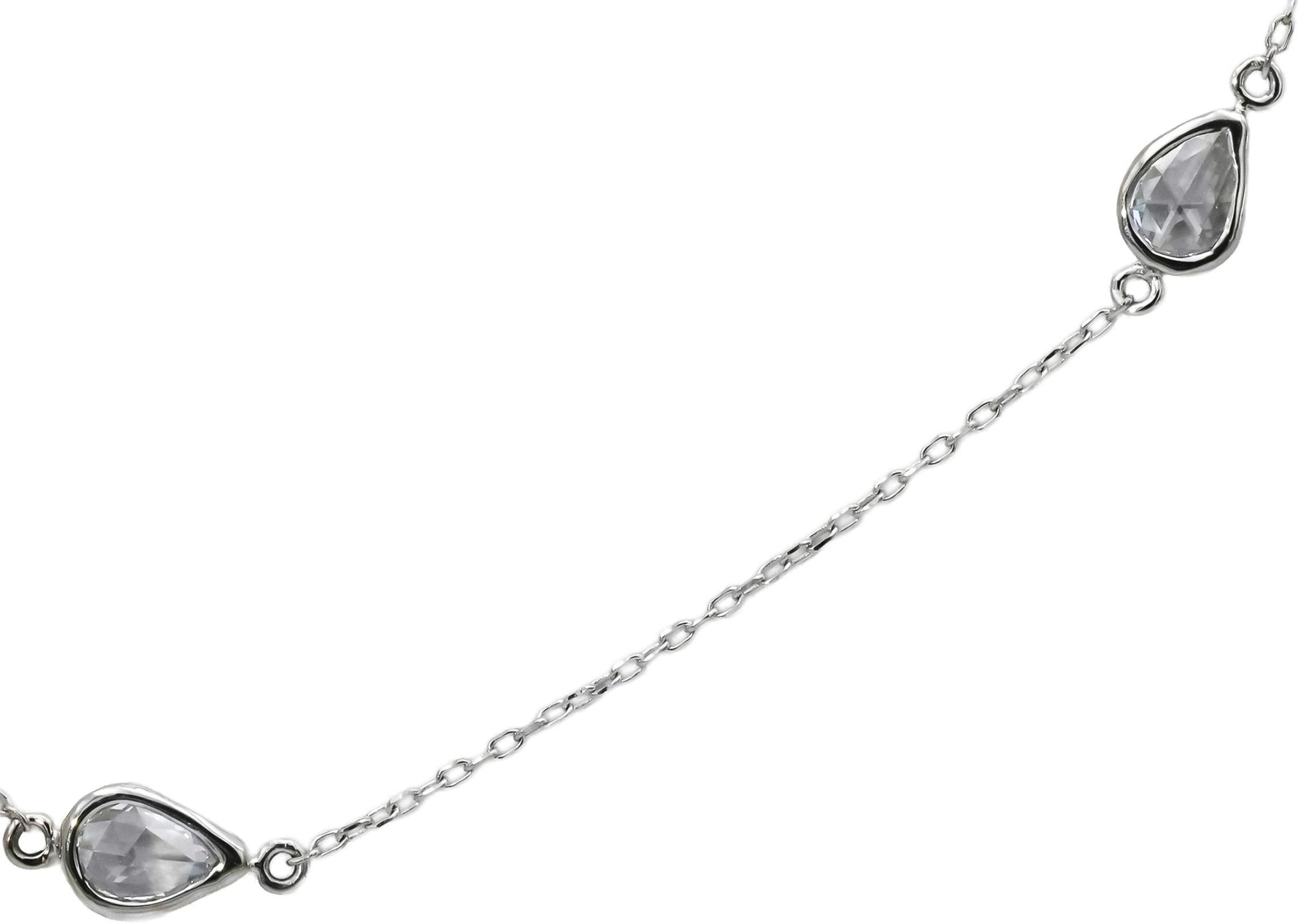 14k White Gold VS Rose Cut Pear Shape Diamond By The Yard Chain Necklace 0.89CT