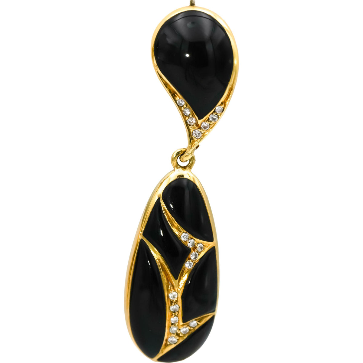 18k Yellow Gold VS Diamond and Black Onyx Drop Dangle Earrings 0.33CT
