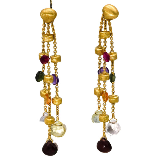 MARCO BICEGO 18k Yellow Gold Paradise Three-Strand Mixed Gemstone Drop Earrings