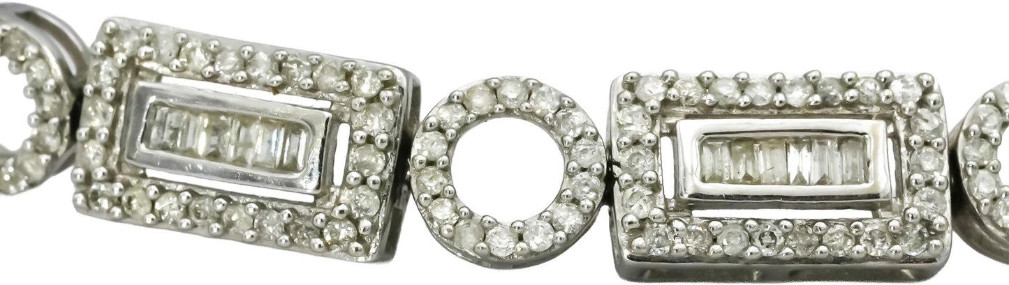 14k White Gold Baguette and Round Diamond Fancy Link Bracelet 2.0CT