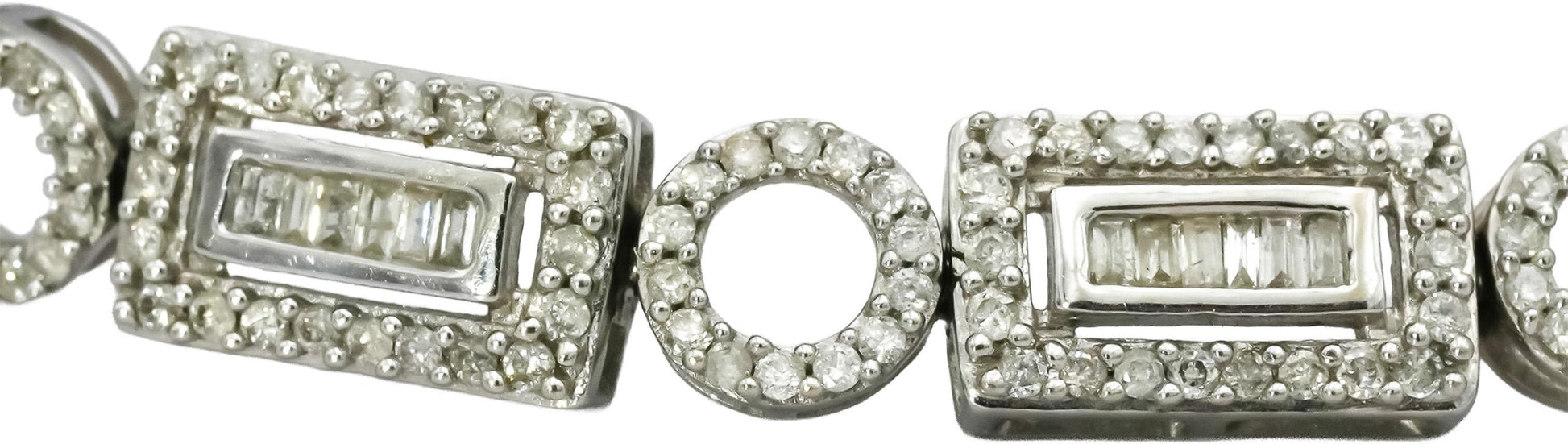 14k White Gold Baguette and Round Diamond Fancy Link Bracelet 2.0CT