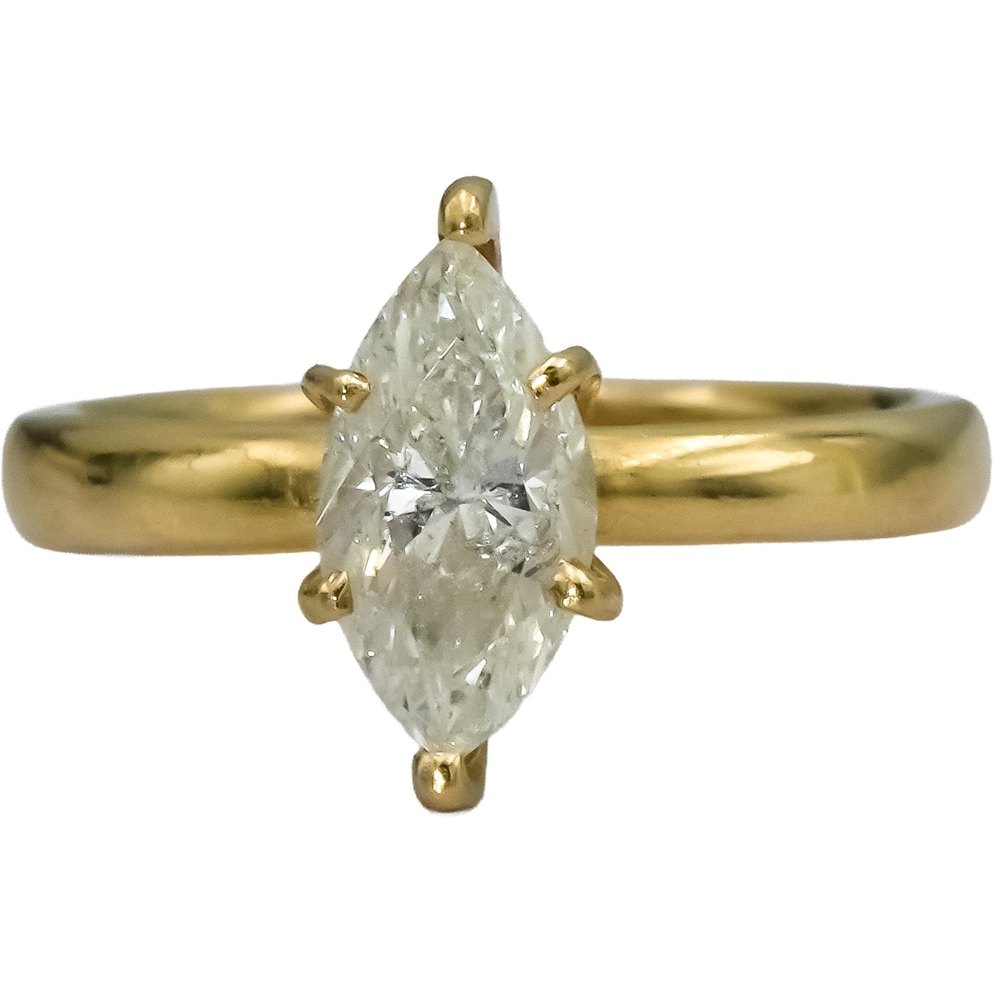 14k Yellow Gold Marquise Cut Diamond Solitaire Ring 0.82CT Size 4.5