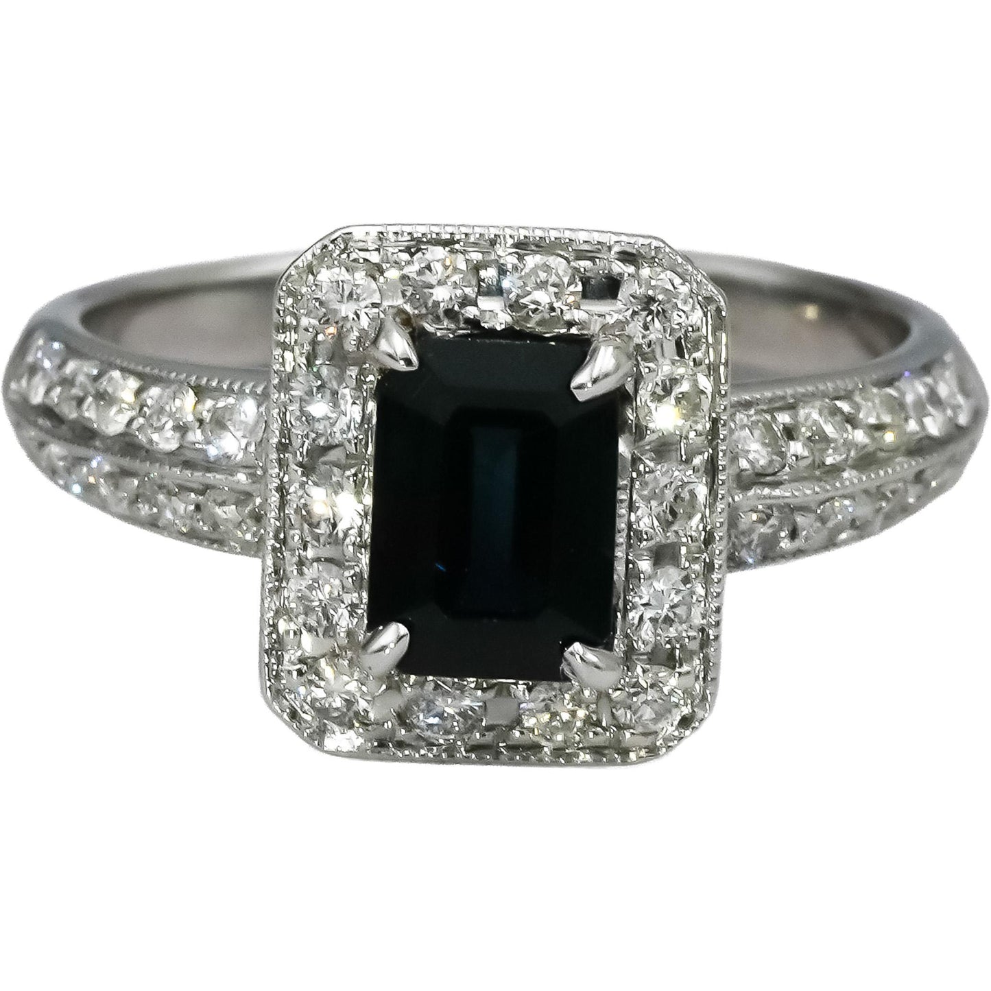 18k White Gold VS Diamond and Sapphire Cocktail Ring 1.87CT Size 6.5