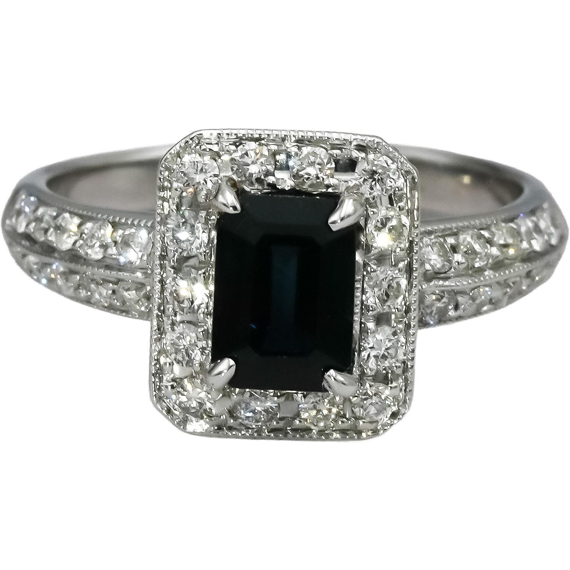 18k White Gold VS Diamond and Sapphire Cocktail Ring 1.87CT Size 6.5