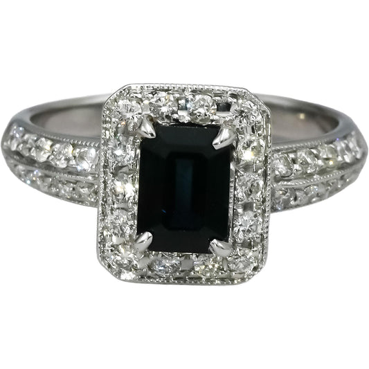 18k White Gold VS Diamond and Sapphire Cocktail Ring 1.87CT Size 6.5