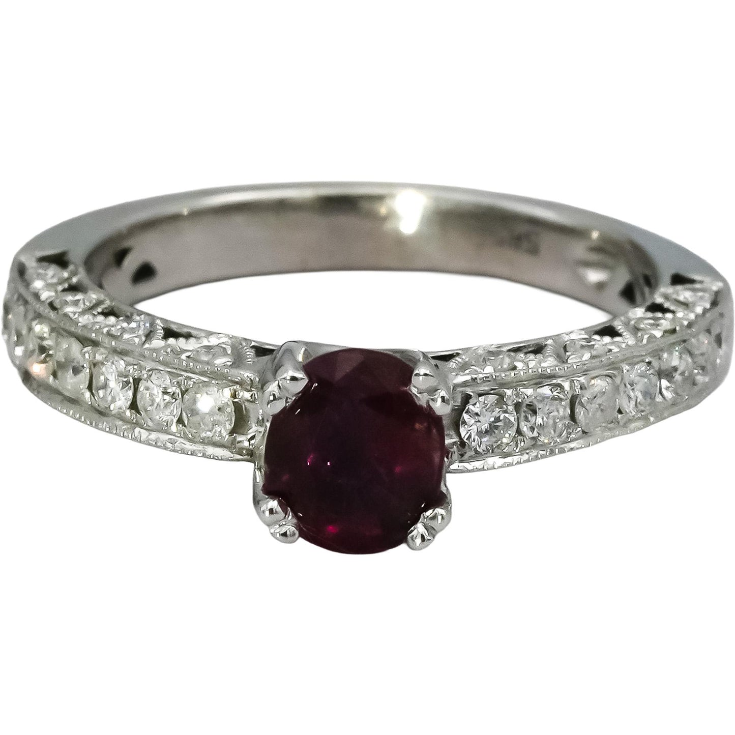 14k White Gold Diamond and Ruby Filigree Ring 1.25CT Size 6