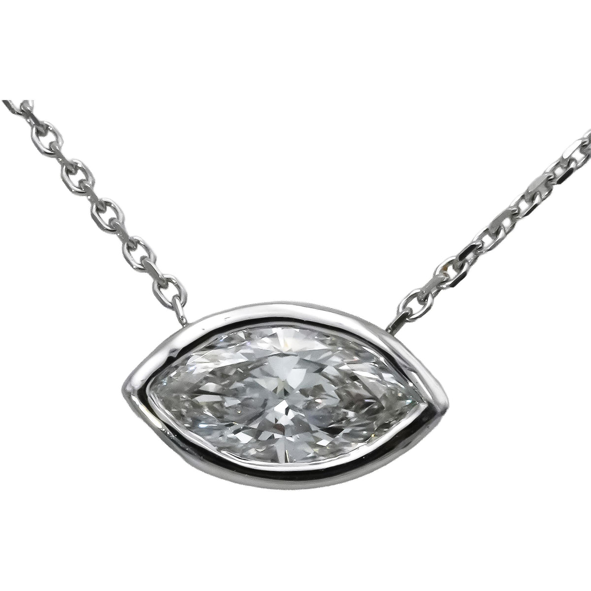 14k White Gold VS Marquise Lab-Grown Diamond Solitaire Pendant Necklace 0.95CT