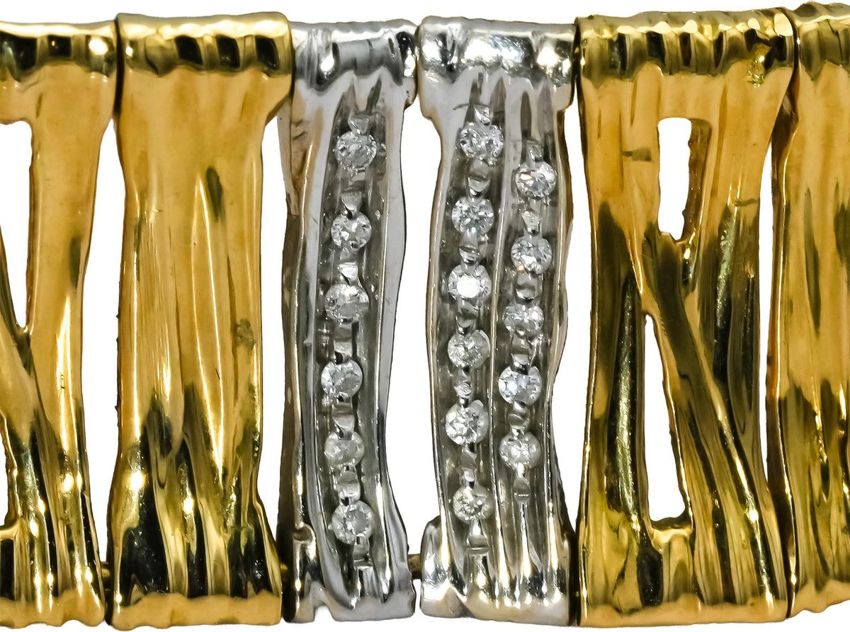 ROBERTO COIN 18k Yellow White Gold Pave Diamond "Elephant Skin" Bracelet 0.40CT
