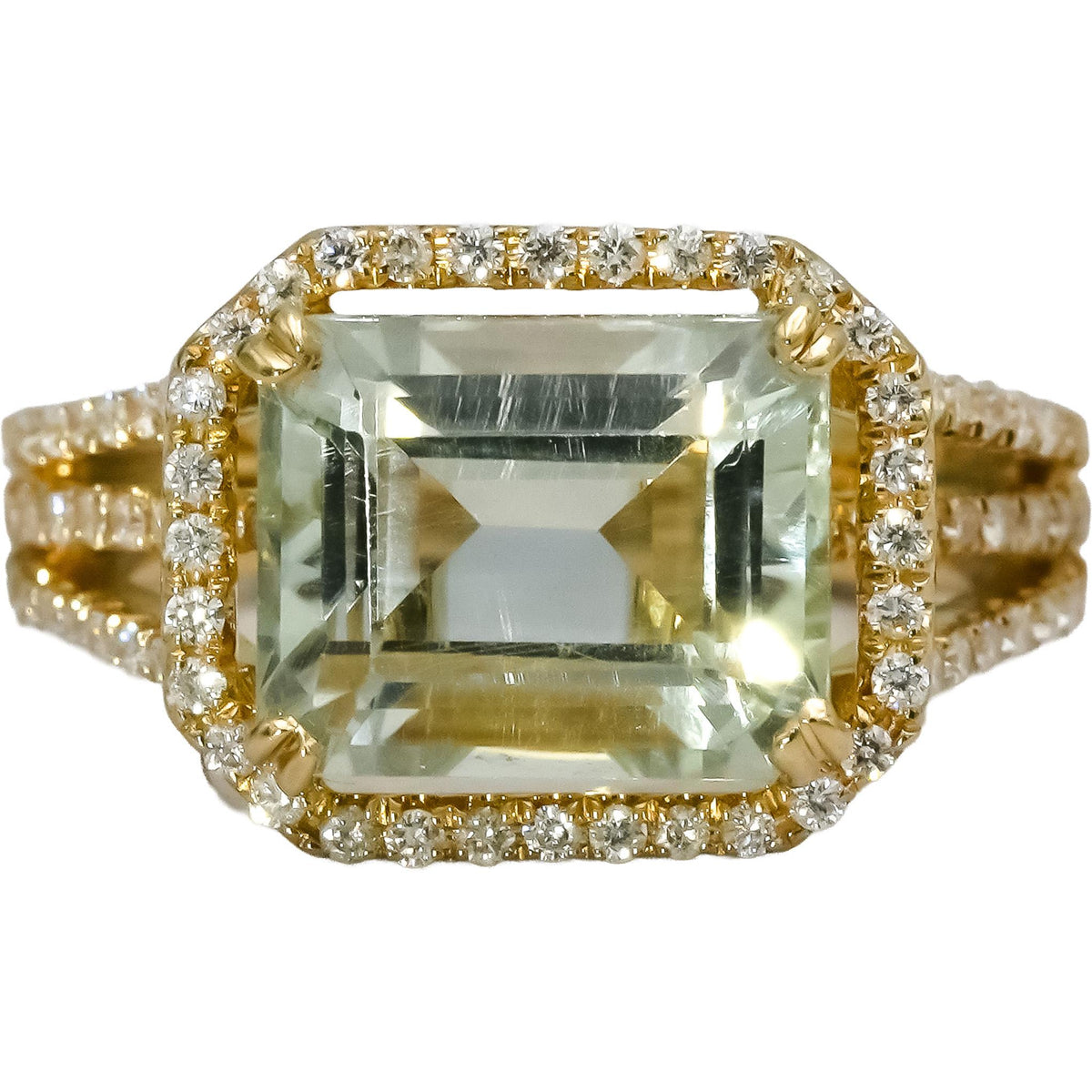 18k Yellow Gold Diamond and Aquamarine Cocktail Ring 4.10CT Size 4.75