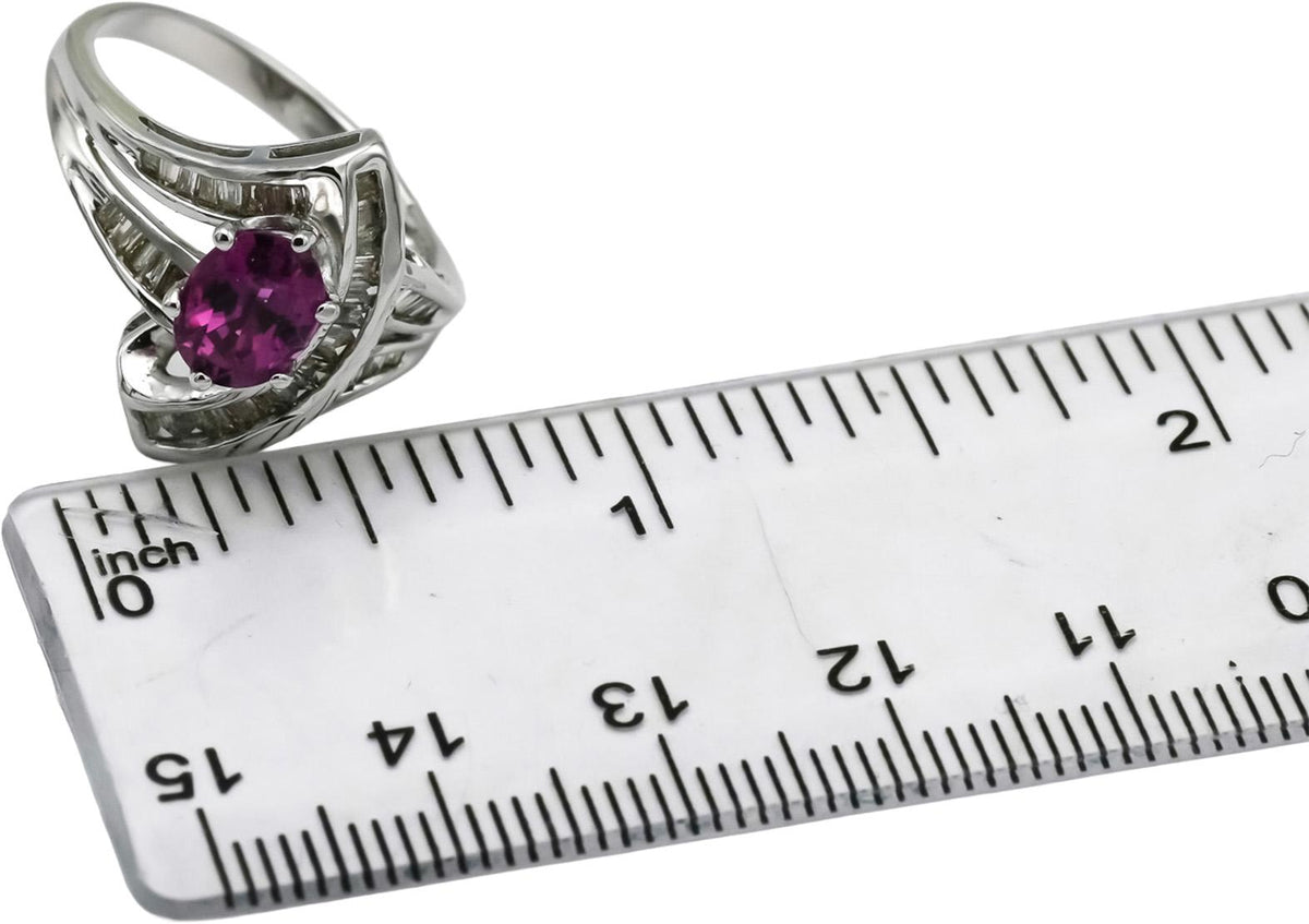 14k White Gold Diamond and Pink Sapphire Cocktail Ring 1.75CT Size 8