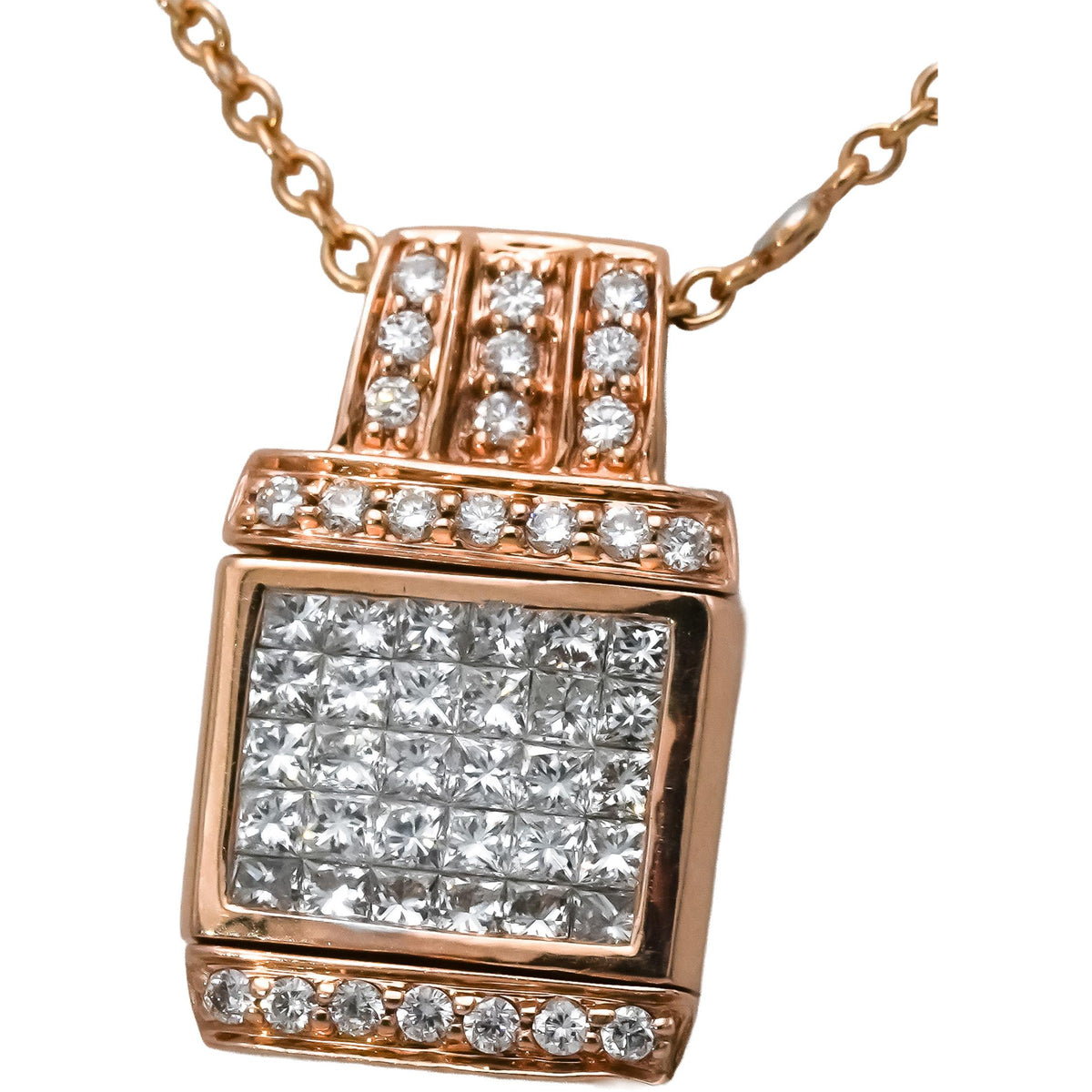 14k Rose Gold Diamond Reversible Pendant Diamond by the Yard Necklace 1.75CT