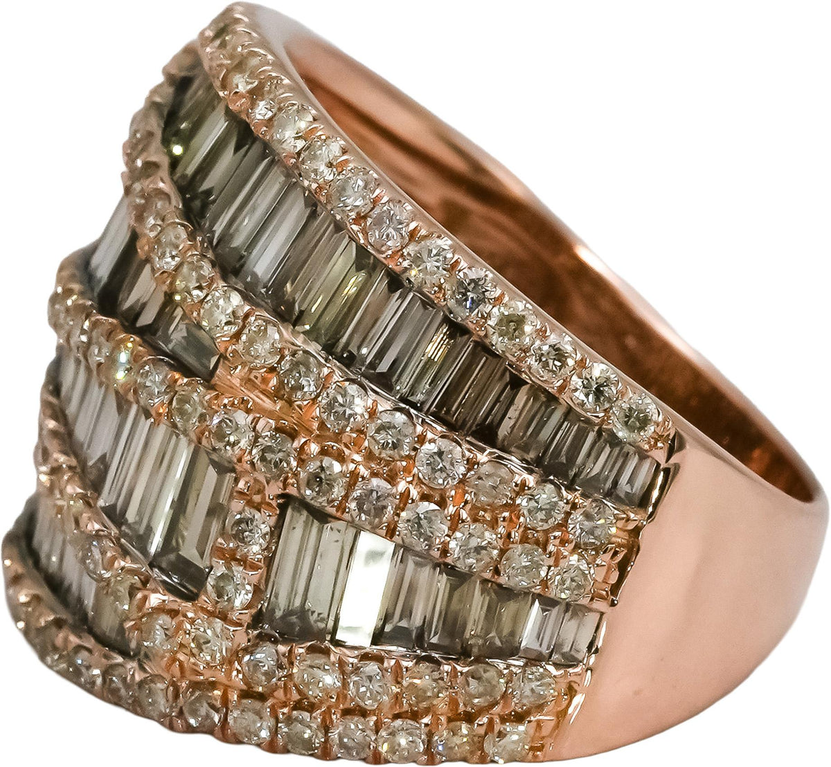 14k Rose Gold Round and Baguette Cut Diamond Ring 3.02CT Size 6.75