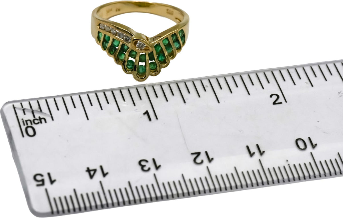 14k Yellow Gold Diamond and Emerald Crown Ring 0.50CT Size 6.25