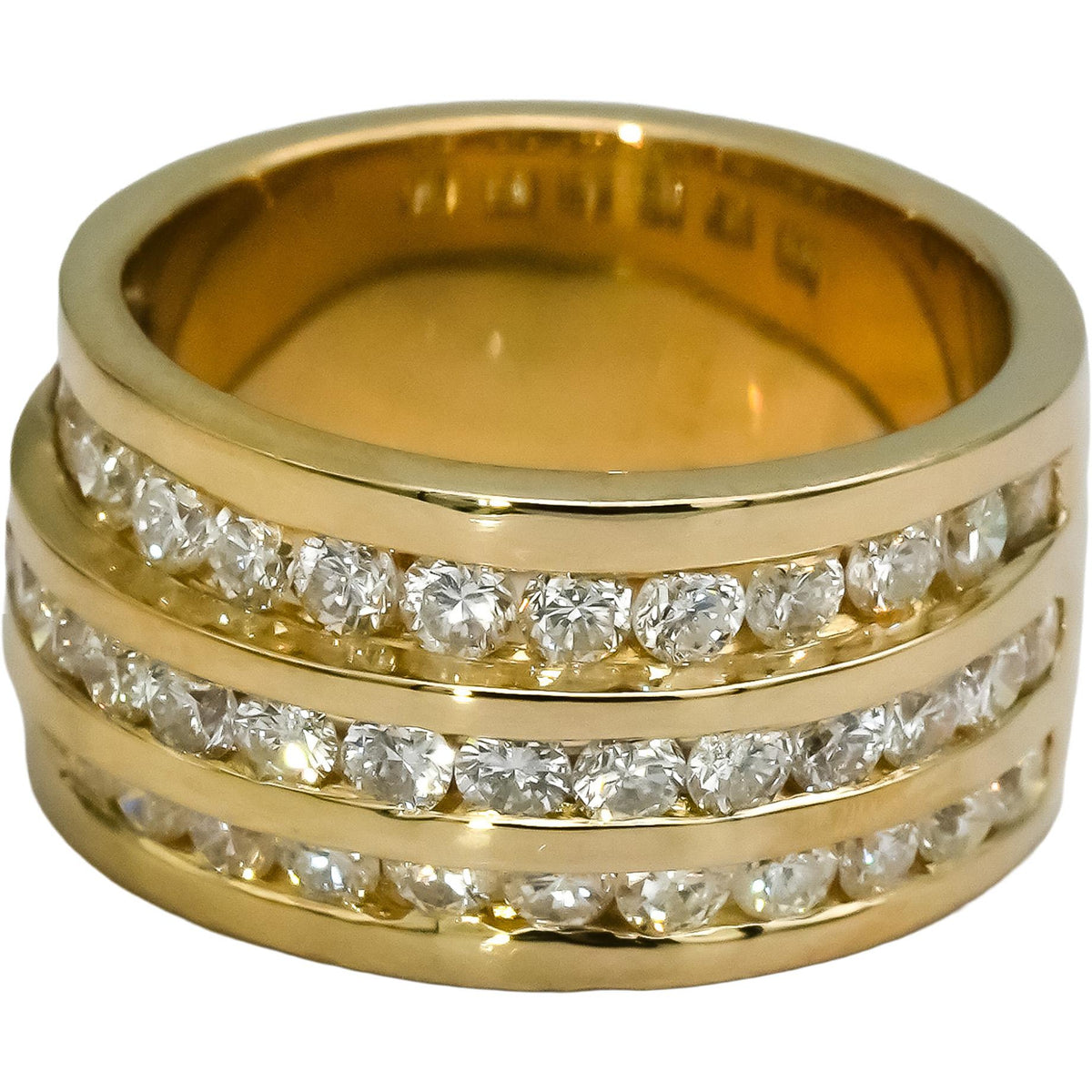 14k Yellow Gold VS Round Channel Set Three Row Band Ring 1.75CT Size 5.75