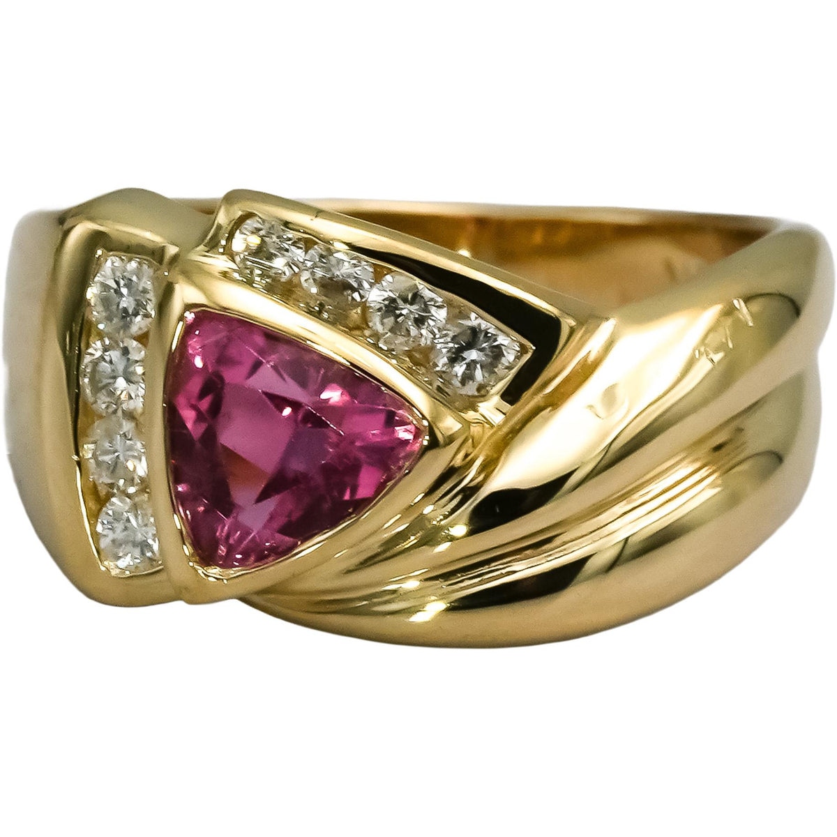 14k Yellow Gold Diamond and Pink Tourmaline Cocktail Ring 1.0CT Size 5.75