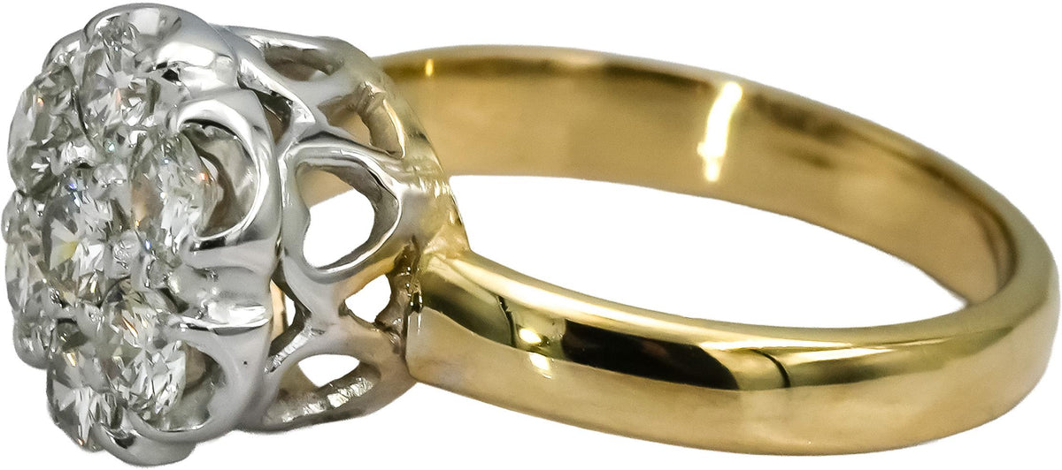 10k Yellow White Gold Round Diamond Cluster Cocktail Ring 1.0CT Size 7.5