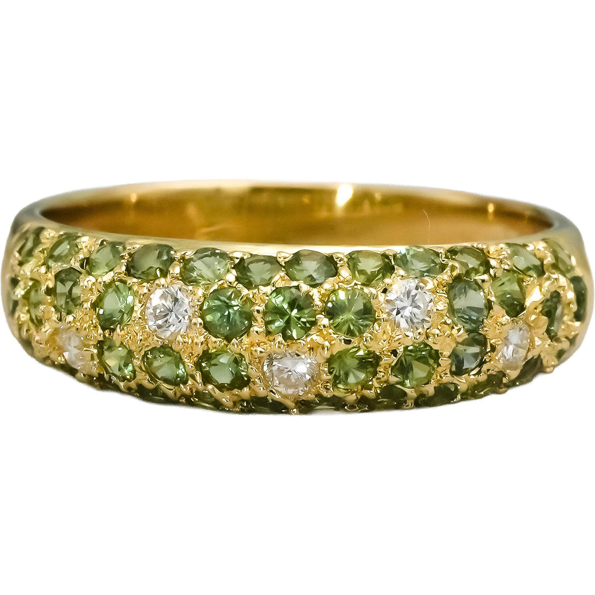 18k Yellow Gold Diamond and Emerald Pave Band Ring 0.70CT Size 6.25