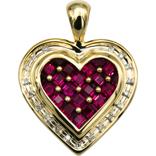 10k Yellow Gold Ruby Heart Pendant w/ Diamond Accents 1.0CT