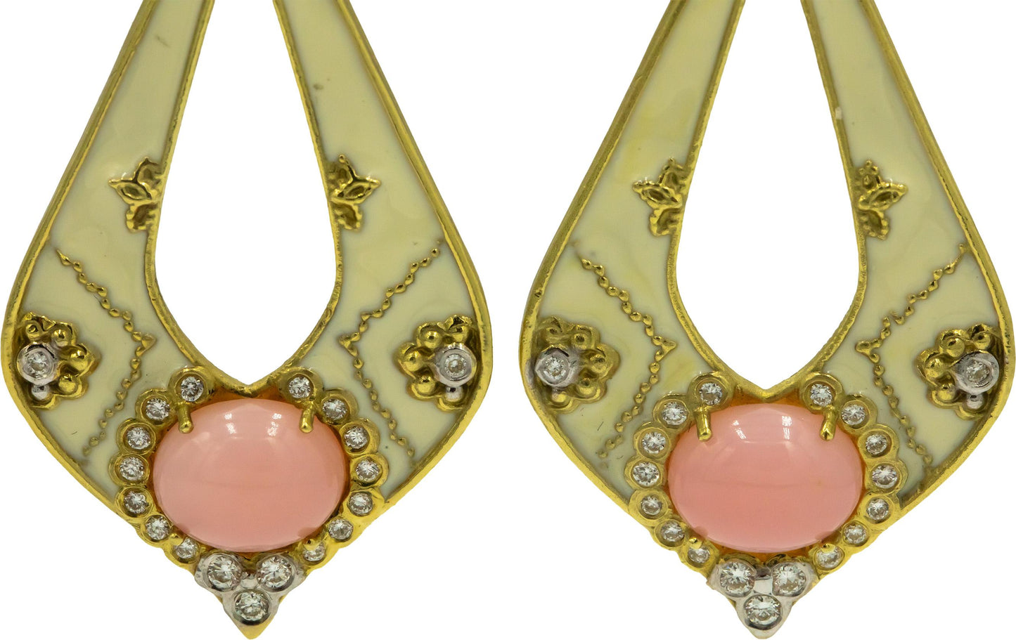STAMBOLIAN 18k Yellow Gold 4.78CT Diamond and Pink Stone Drop Dangle Earrings