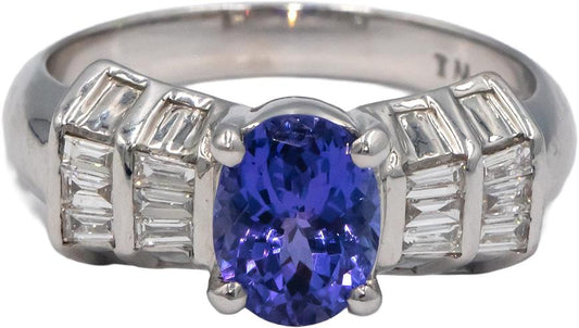 KALATI 18k White Gold VS 1.67CT Diamond and Tanzanite Cocktail Ring Size 7