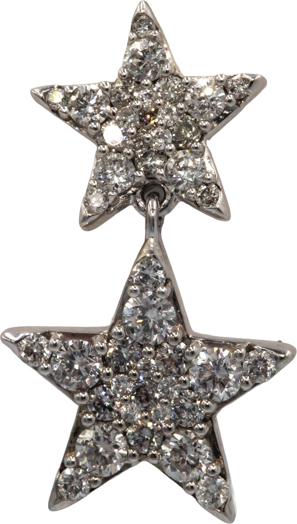 10k White Gold Round Diamond Star Drop Dangle Stud Earrings 1.0CT