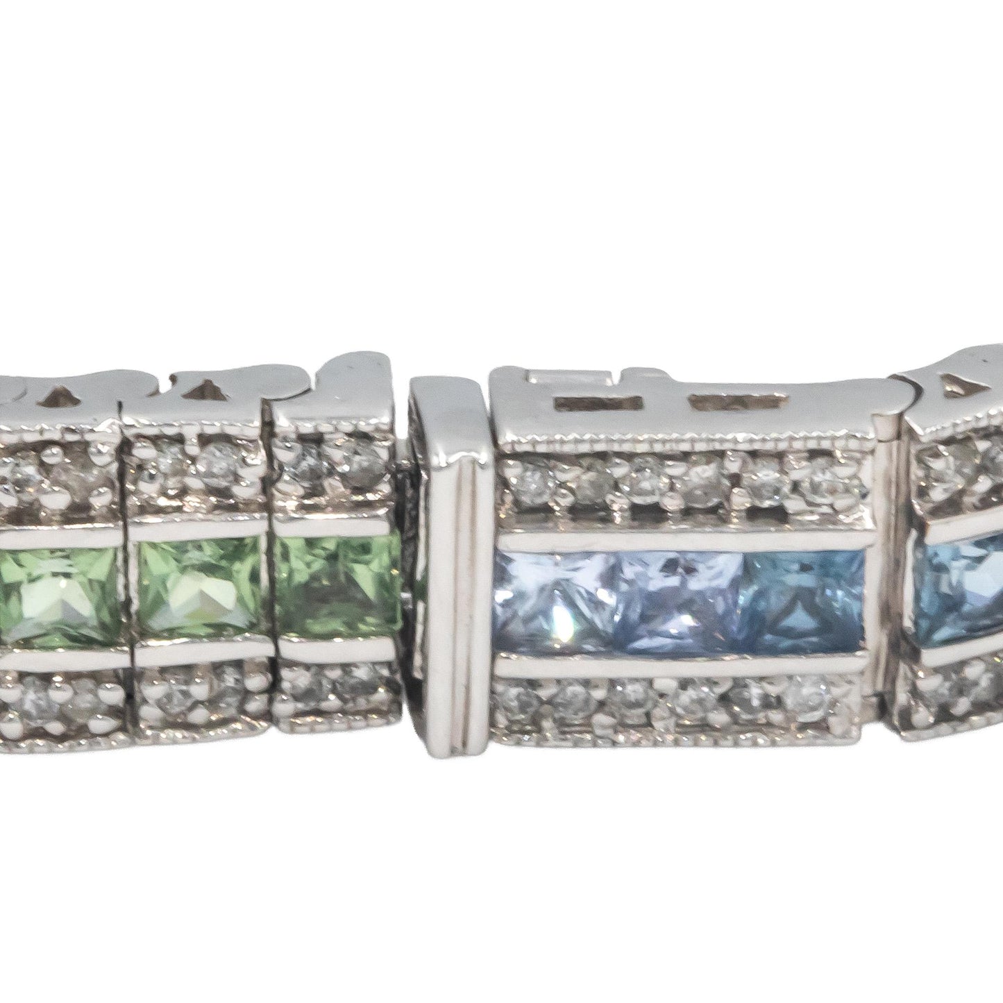 14k White Gold Diamond and Rainbow Sapphire Wide Tennis Bracelet 8.50CT