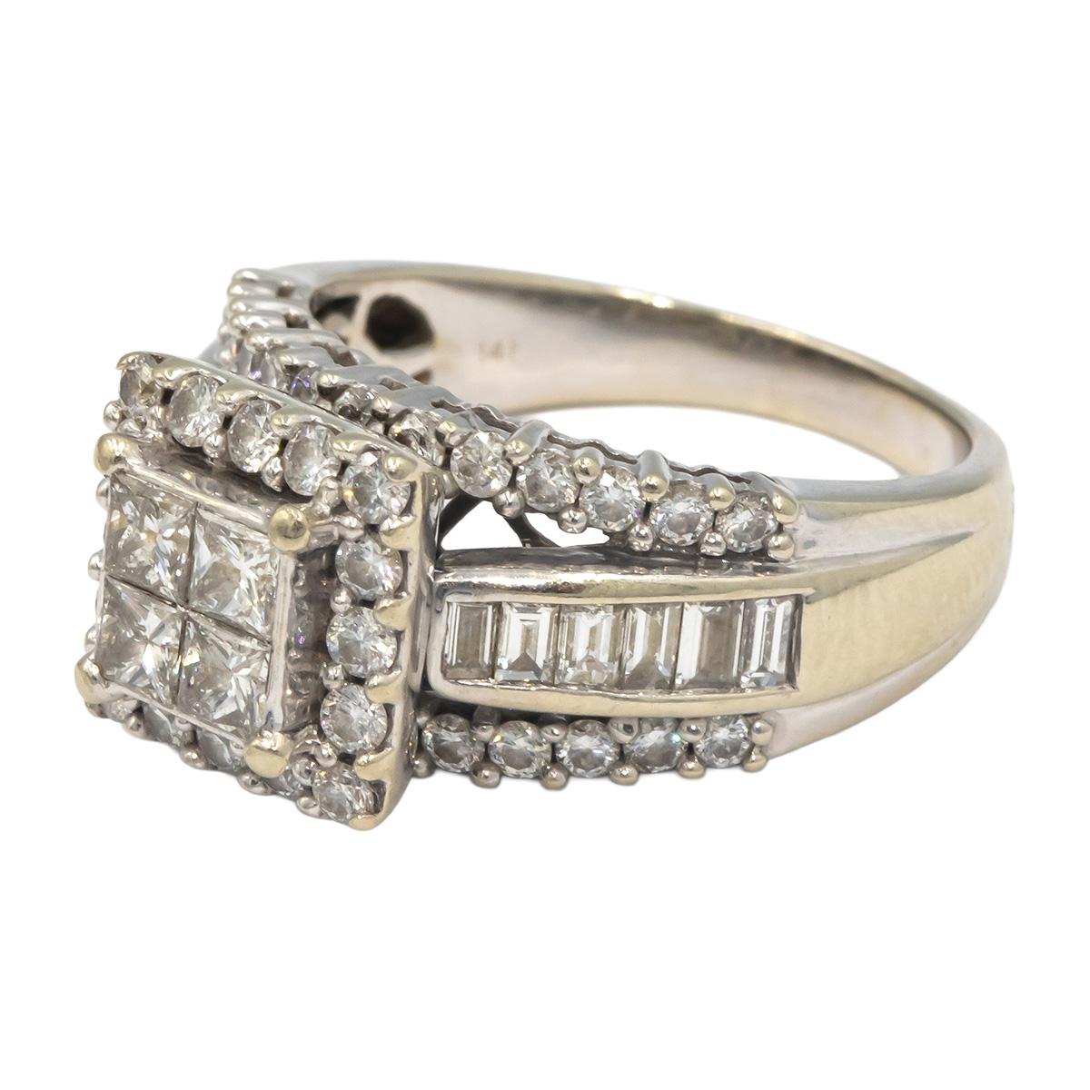 14k White Gold Diamond Cluster Cocktail Ring 2.50CT Size 8.25