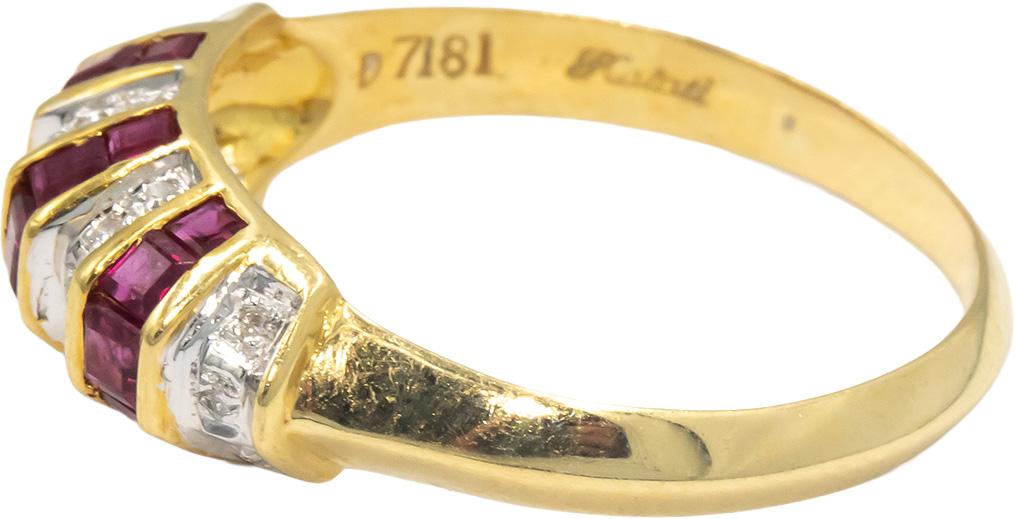 KALATI 18k Yellow Gold 0.60CT Diamond and Ruby Band Ring Size 7.5