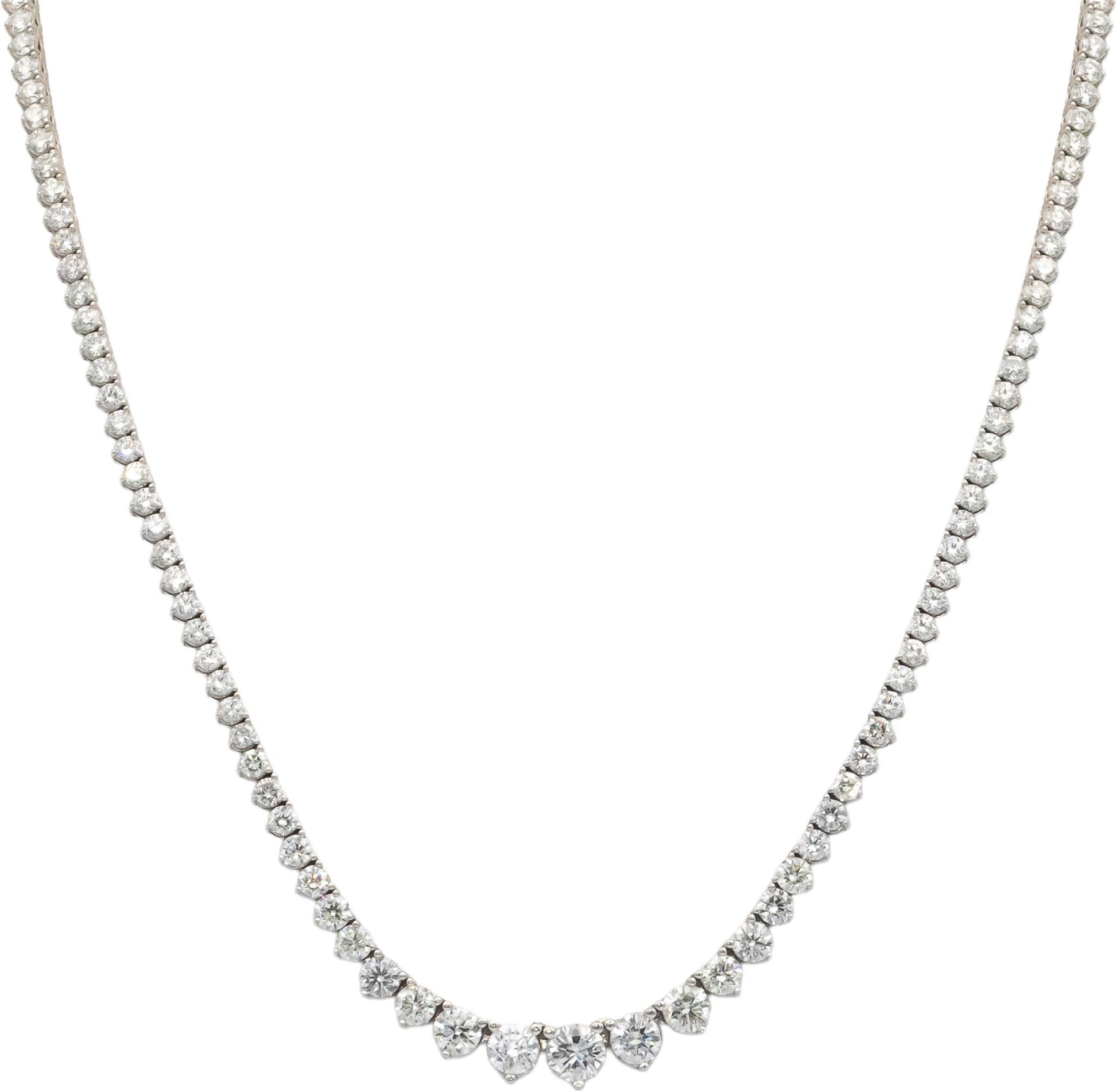 Diamond 14K White Gold VS Graduated Width Riviera Necklace 10.35CT
