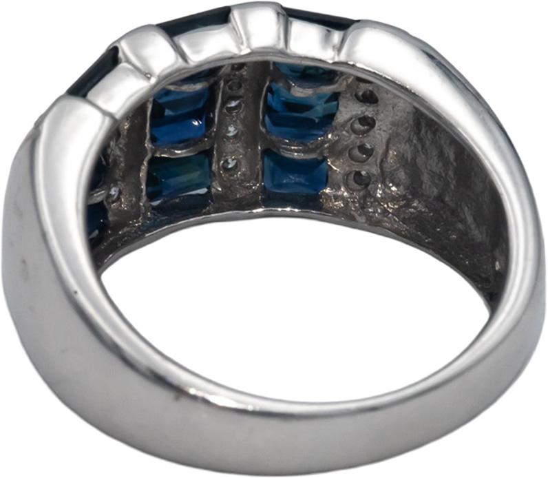 KALATI Designer 14k White Gold 1.25CT Diamond and Sapphire Band Ring Size 7