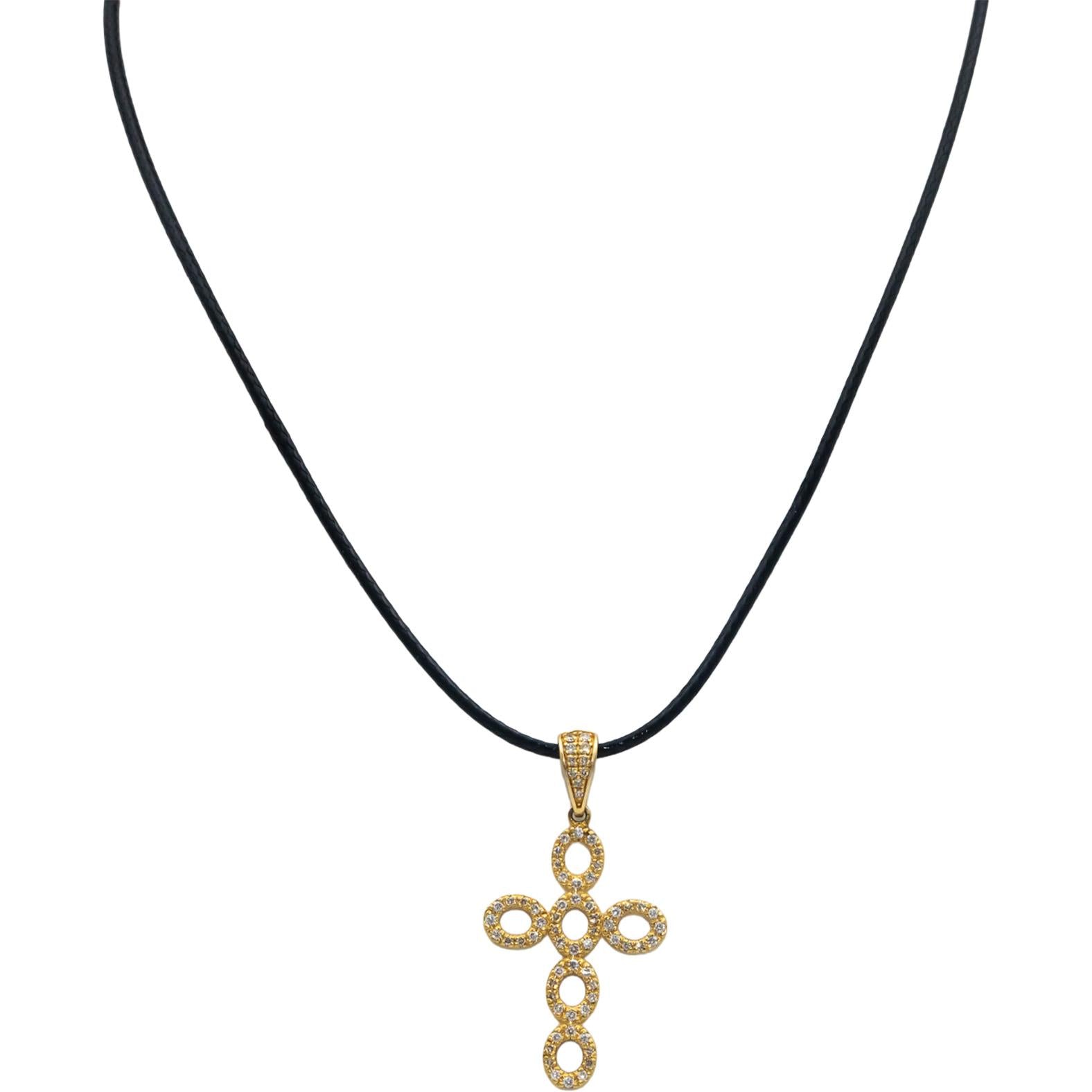 14k Yellow Gold 0.40CT Diamond Cross Crucifix Pendant Cord Necklace