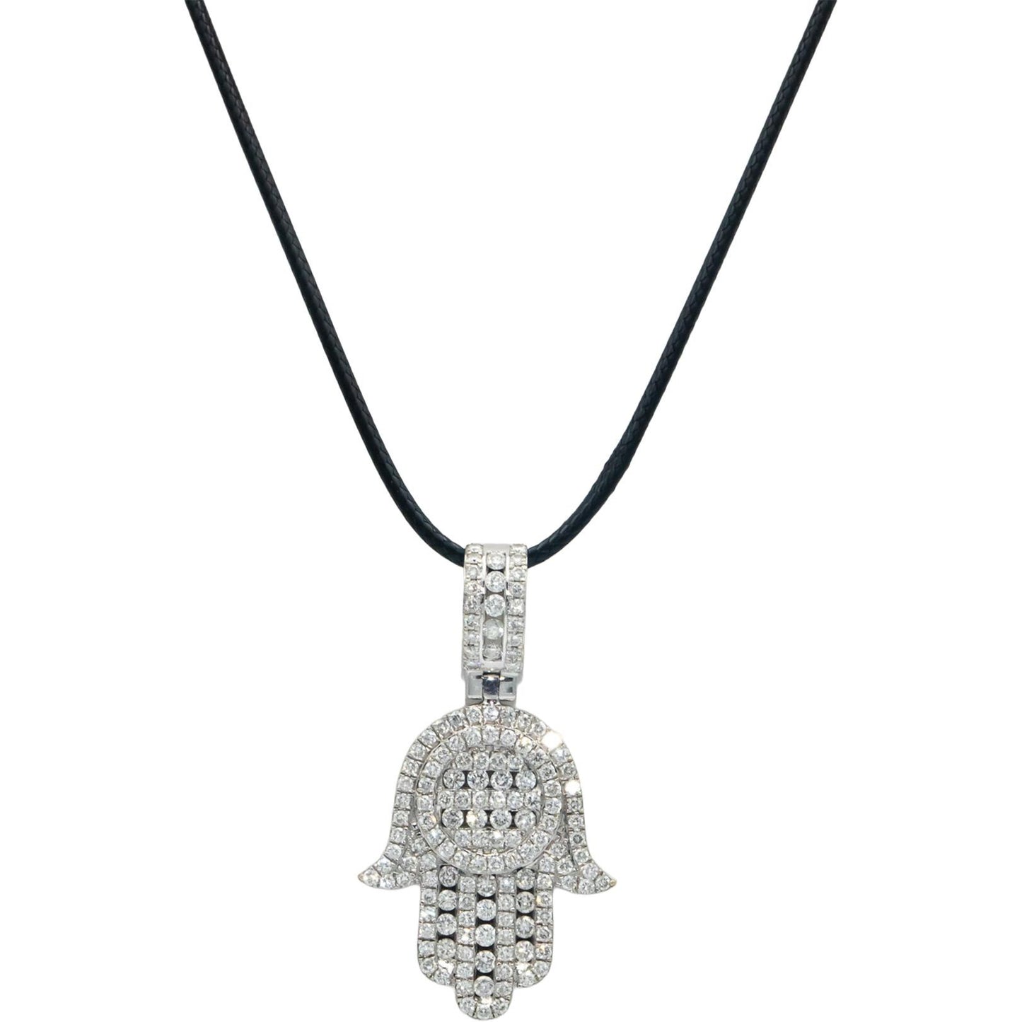 14k White Gold VS Round Diamond Cluster Hamsa Hand Pendant Necklace 3.0CT