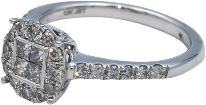 10k White Gold 0.75CT Princess and Round Cut Diamond Halo Ring Size 7