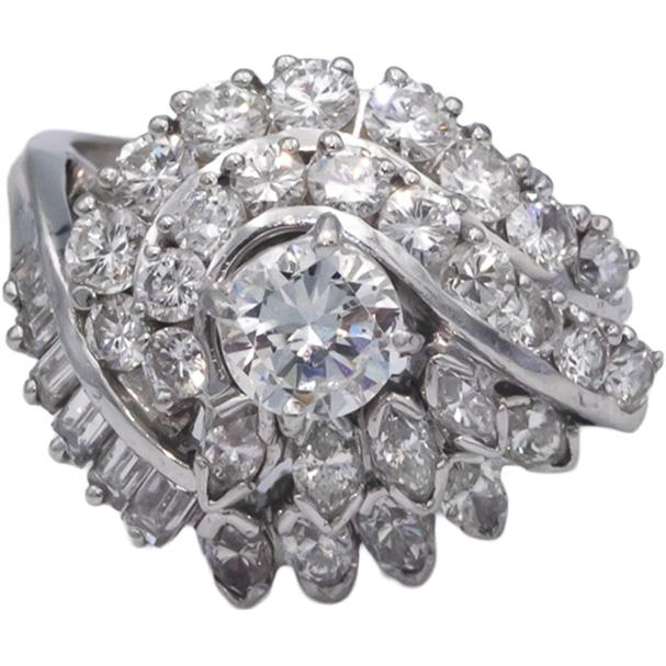 Antique Vintage Platinum Diamond Cocktail Ring w/ 0.75CT Center 3.0CT Size 8